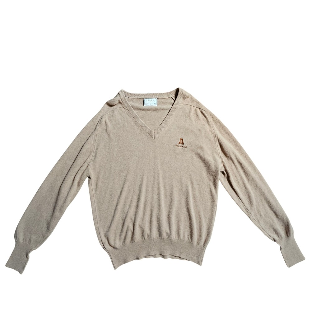 Hogan Embroidered V-Neck Pullover Sweater Mens XL Tan Camel Ivy League USA